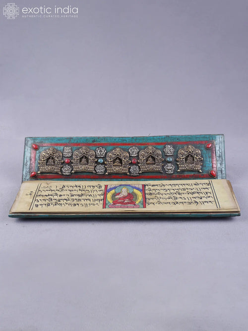 14" Tibetan Buddhist Brass Book Cover with Inlay Work Ritual Item