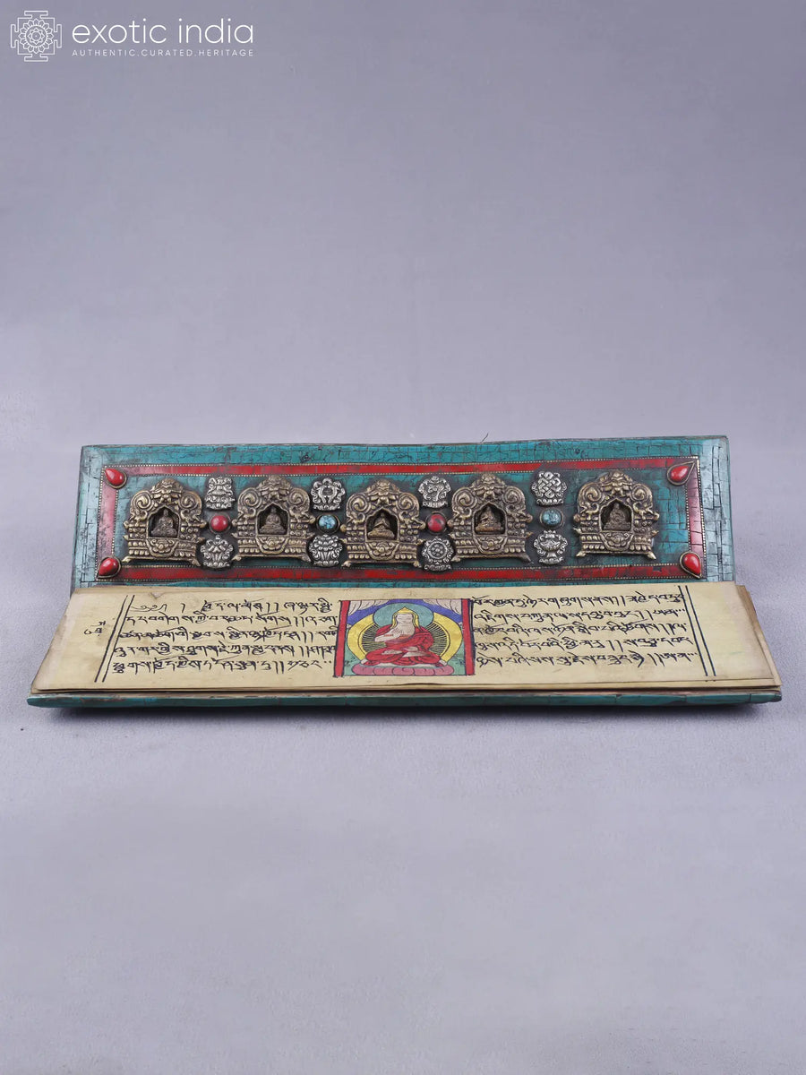 14" Tibetan Buddhist Brass Book Cover with Inlay Work Ritual Item