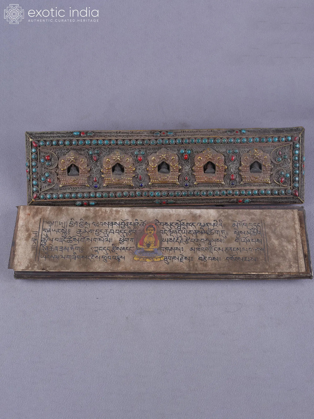 2" Brass With Inlay Work Tibetan Buddhist Book Cover | Ritual Item