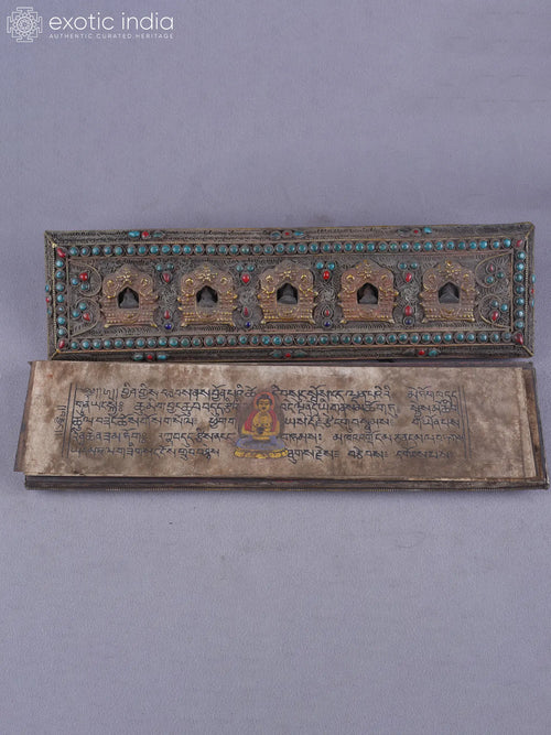 2" Brass Tibetan Buddhist Book Cover with Inlay Work
