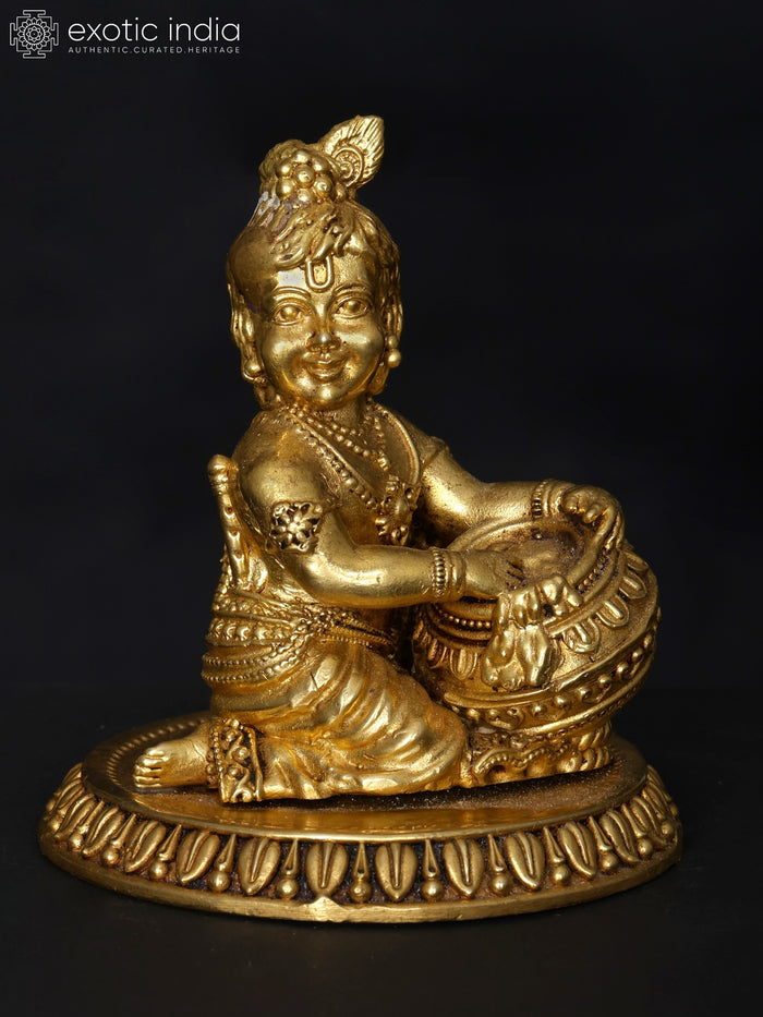 4" Superfine Brass Butter Krishna Statue for Pooja