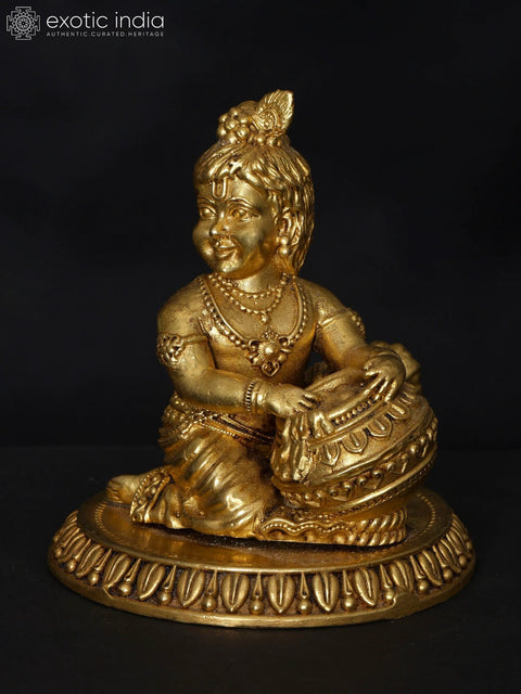 4" Small Superfine Butter Krishna | Brass Statue