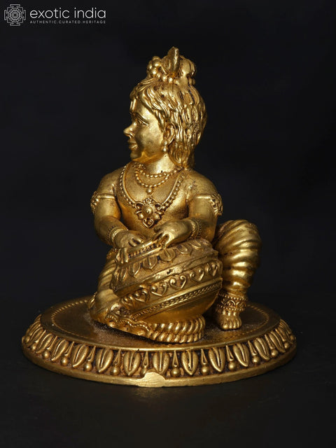 4" Small Superfine Butter Krishna | Brass Statue