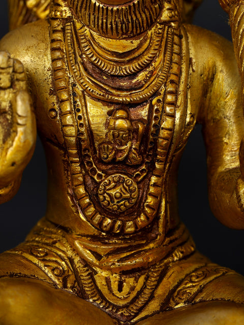 6" Small Sitting Blessing Lord Hanuman | Brass Statue
