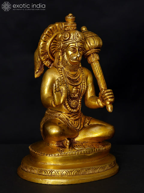 6" Small Sitting Blessing Lord Hanuman | Brass Statue