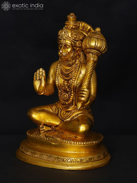 6" Small Sitting Blessing Lord Hanuman | Brass Statue