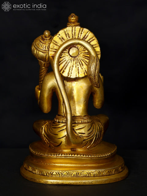 6" Small Sitting Blessing Lord Hanuman | Brass Statue