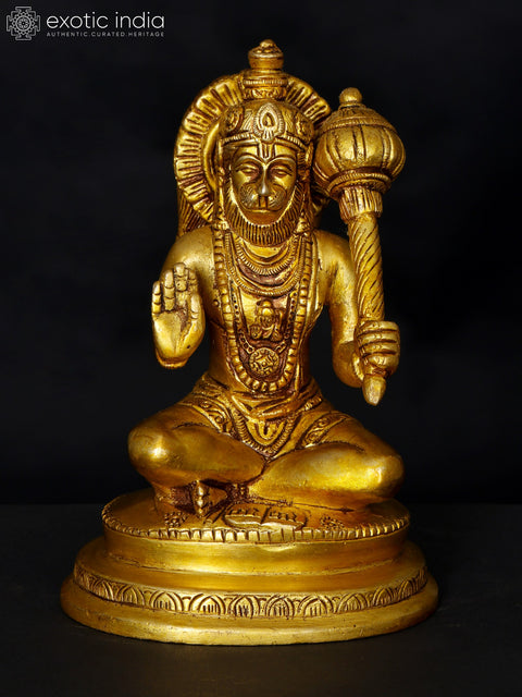 6" Small Sitting Blessing Lord Hanuman | Brass Statue