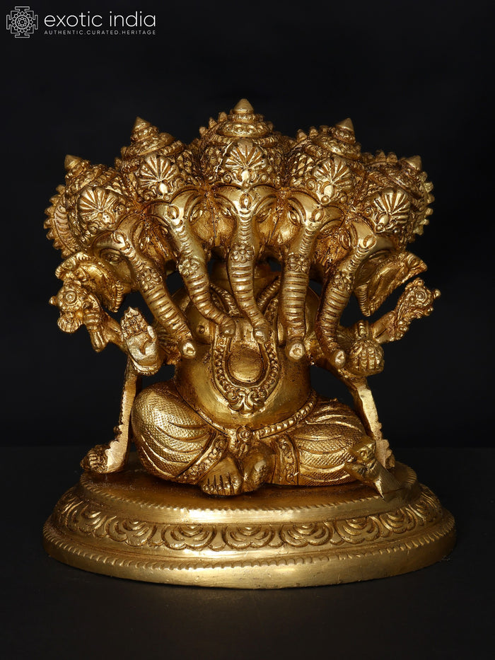 4" Small Sitting Panchamukh Ganesha Brass Statue for Pooja
