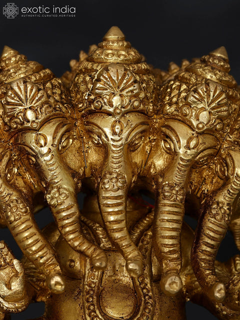 4" Small Sitting Panchamukh Lord Ganesha | Brass Statue