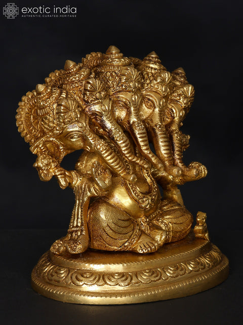 4" Small Sitting Panchamukh Lord Ganesha | Brass Statue