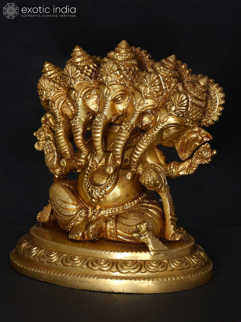 4" Small Sitting Panchamukh Lord Ganesha | Brass Statue