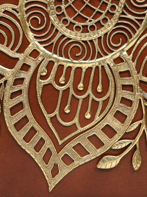 58" Large Wood Framed Designer Peacock in Brass | Wall Hanging