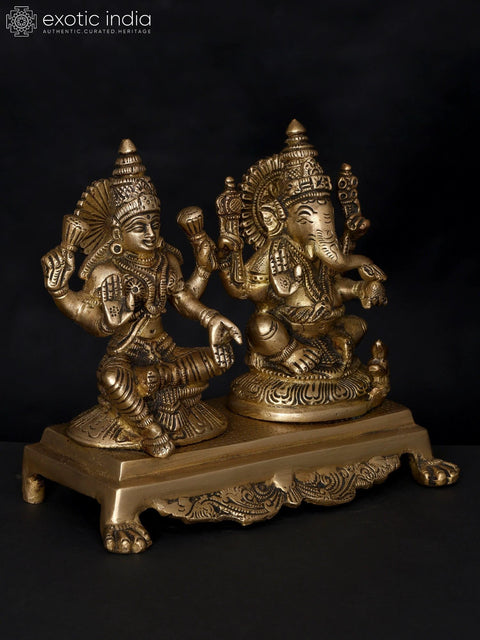 7" Blessing Lakshmi Ganesha | Brass Statue