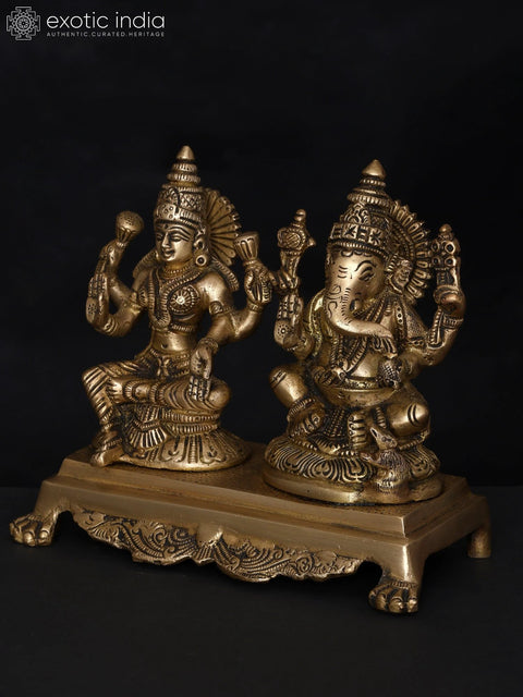 7" Blessing Lakshmi Ganesha | Brass Statue