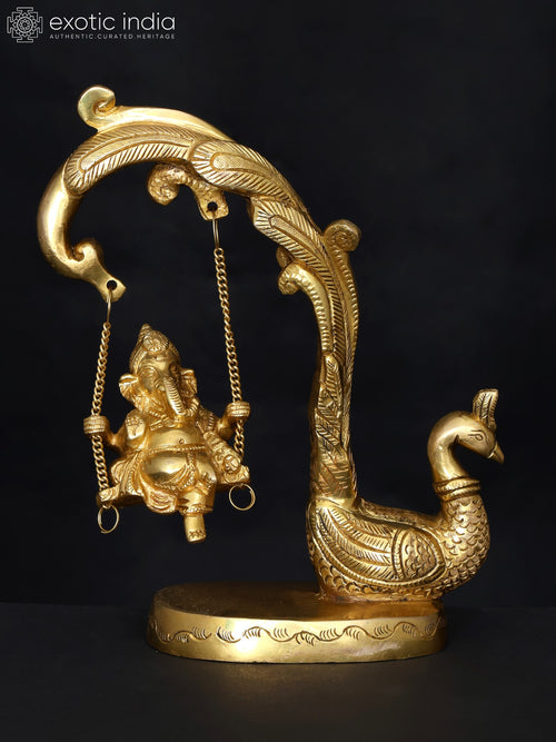 9" Lord Ganesha on Peacock Swing Brass Statue