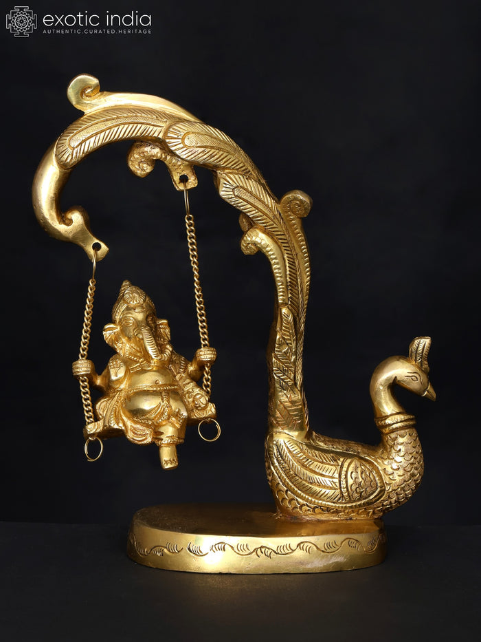 9" Lord Ganesha on Peacock Swing Brass Statue