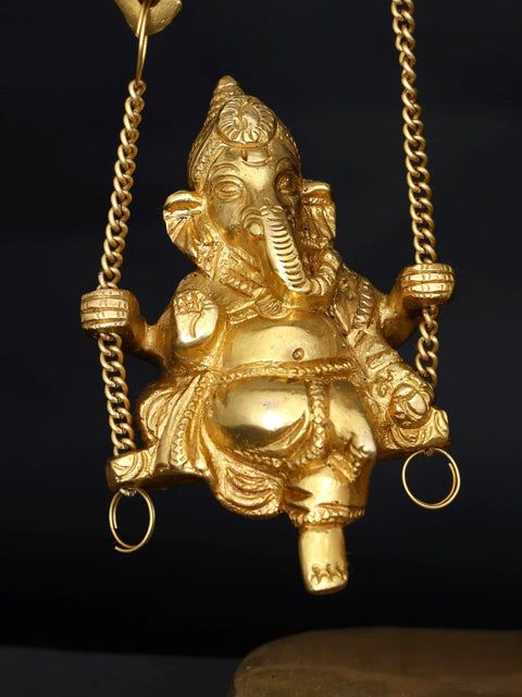 9" Lord Ganesha on Peacock Swing | Brass Statue