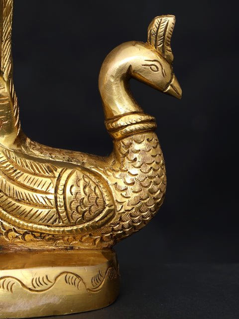 9" Lord Ganesha on Peacock Swing | Brass Statue