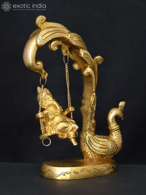 9" Lord Ganesha on Peacock Swing | Brass Statue