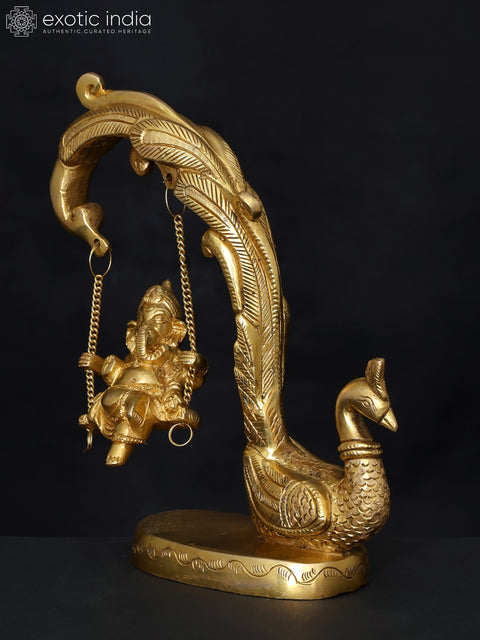 9" Lord Ganesha on Peacock Swing | Brass Statue