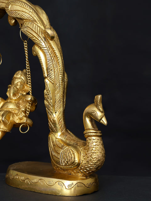 9" Lord Ganesha on Peacock Swing | Brass Statue