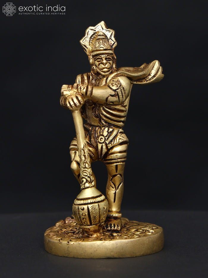 4" Handmade Mahabali Hanuman Brass Statue for Pooja