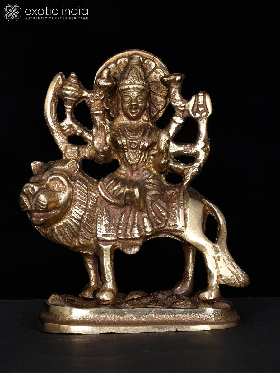4" Sherawali Maa Brass Idol Handmade Home Decor