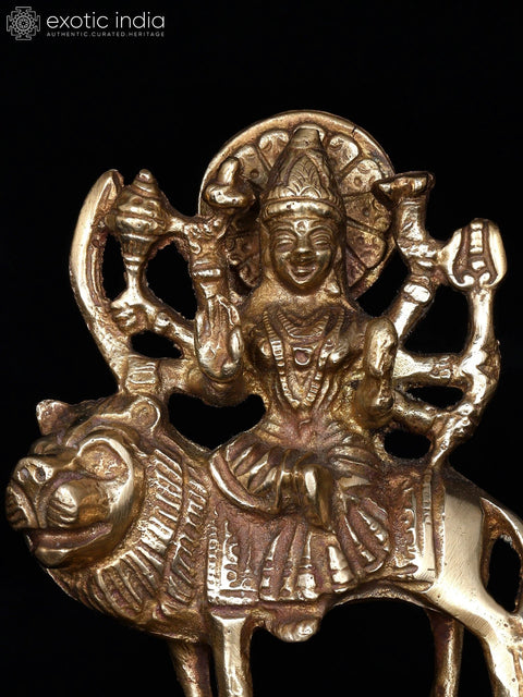4" Small Sherawali Maa (Goddess Durga) | Brass Statue