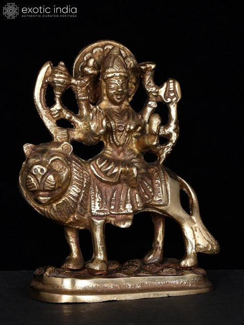 4" Small Sherawali Maa (Goddess Durga) | Brass Statue