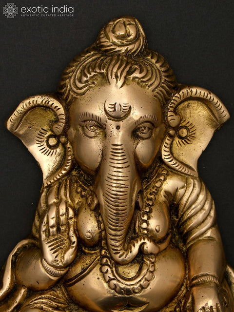 7" Blessing Lord Ganesha Seated on Mushak | Wall Hanging Brass Statue
