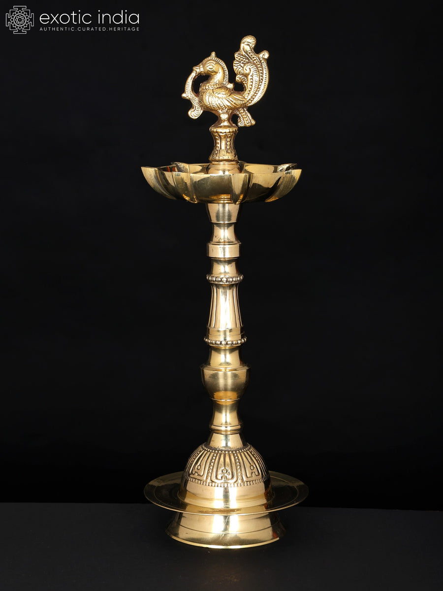 13" Brass Peacock Lamp for Home Decor