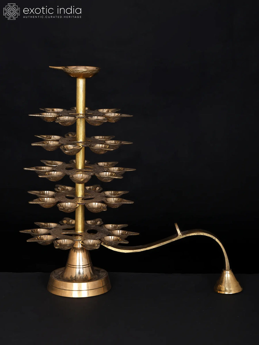 13" Brass Handheld Aarti Lamp with 41 Wicks for Pooja