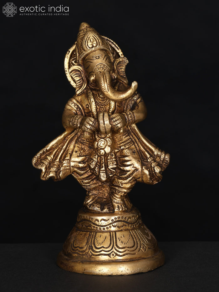 6" Dancing Ganesha Brass Statue for Home Decor