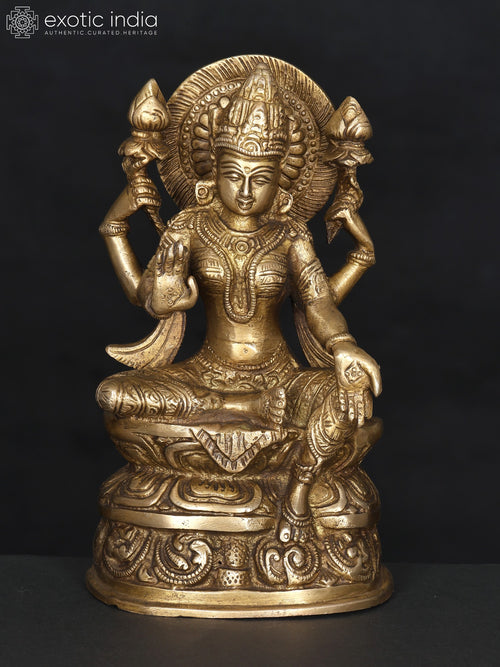8" Four Armed Blessing Goddess Lakshmi Brass Statue