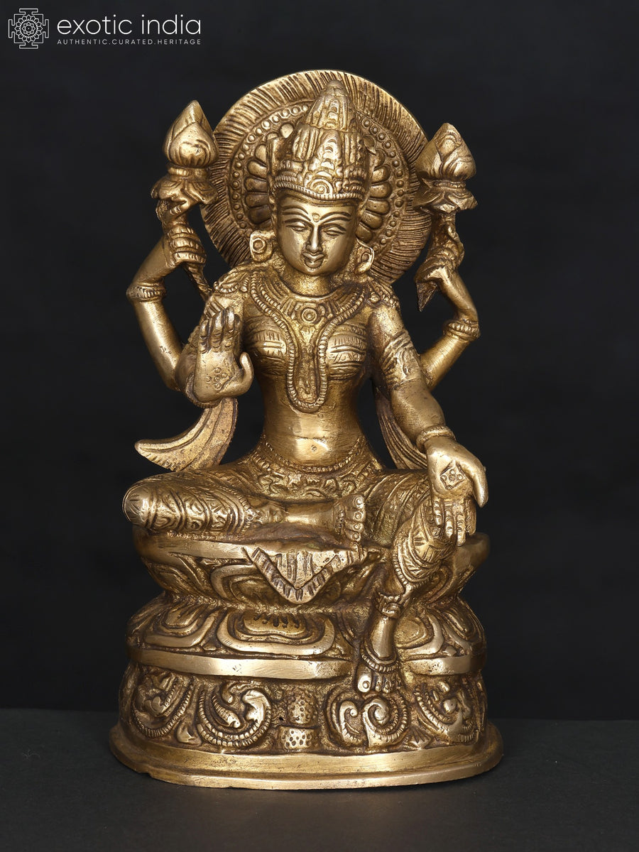 8" Four Armed Blessing Goddess Lakshmi Brass Statue
