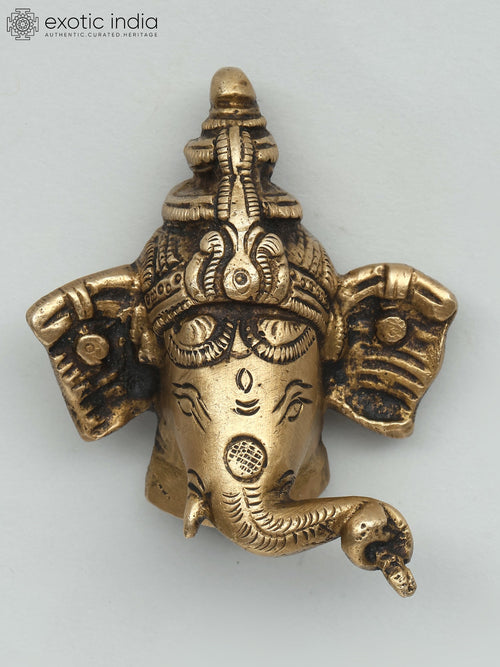 3" Lord Ganesha Face Brass Wall Hanging for Home Decor