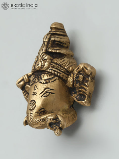 3" Small Lord Ganesha Face Wall Hanging Statue in Brass