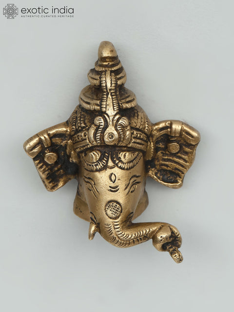 3" Small Lord Ganesha Face Wall Hanging Statue in Brass