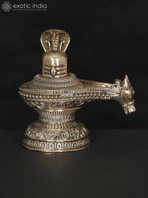 4" Superfine Brass Nandi Shivalinga with Naag Statue