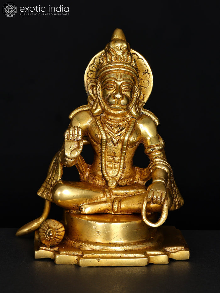 5" Lord Hanuman Brass Statue in Blessing Gesture for Pooja