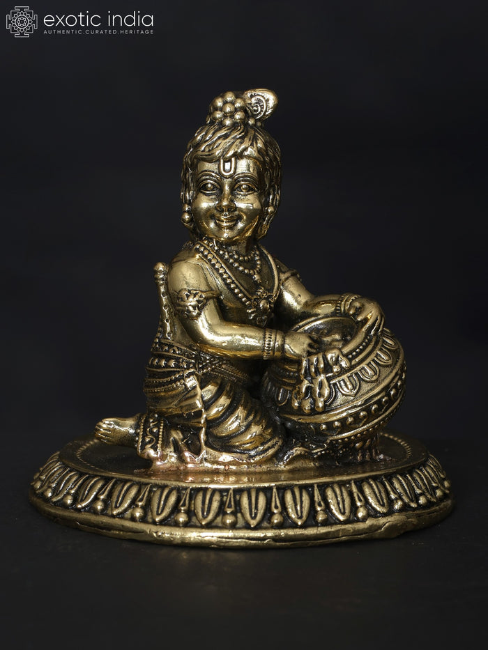 3" Small Butter Krishna Handmade Brass Statue