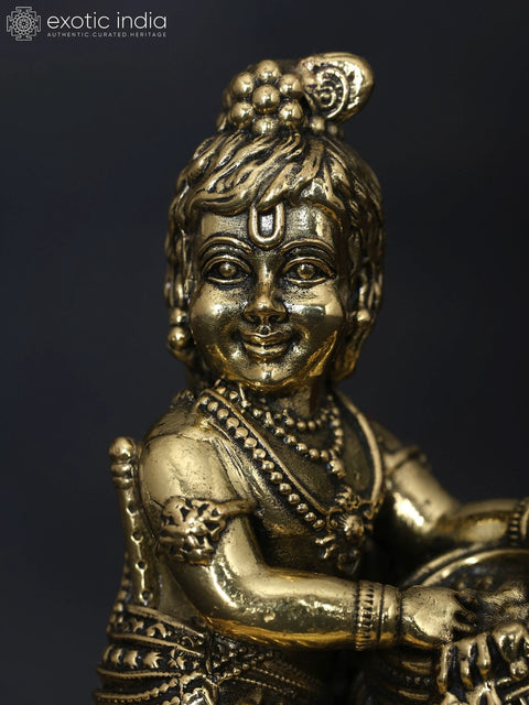 3" Small Superfine Butter Krishna | Brass Statue