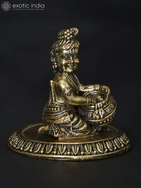 3" Small Superfine Butter Krishna | Brass Statue