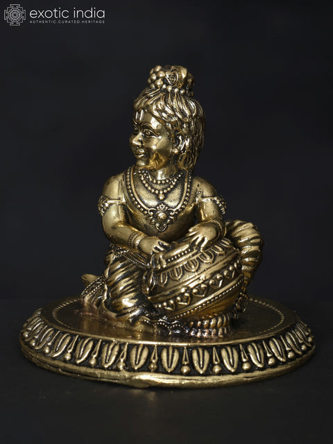 3" Small Superfine Butter Krishna | Brass Statue