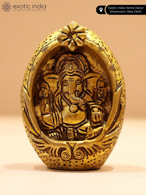 3" Small Chaturbhuja Lord Ganesha Statue in Brass