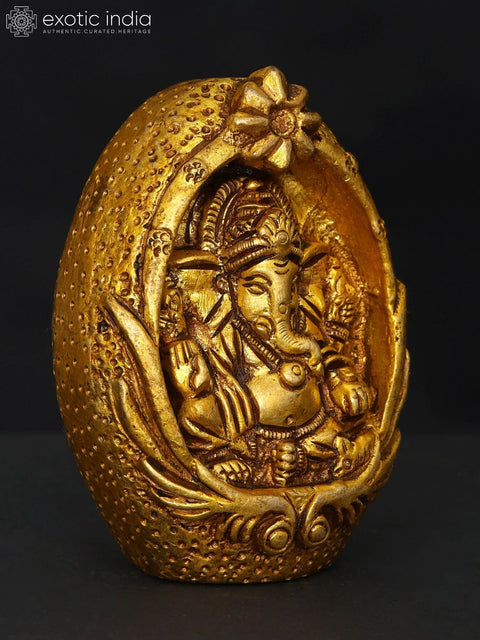 3" Small Chaturbhuja Lord Ganesha Statue in Brass