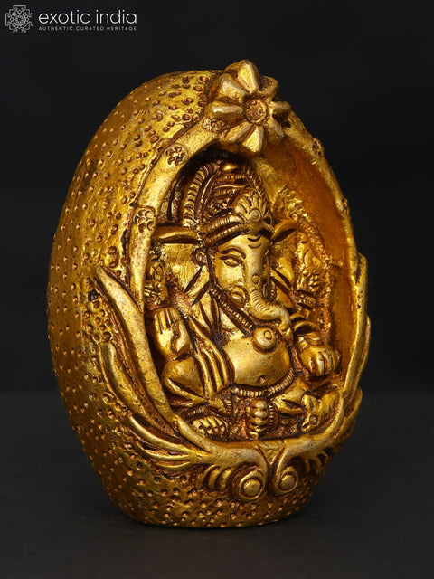 3" Small Chaturbhuja Lord Ganesha Statue in Brass