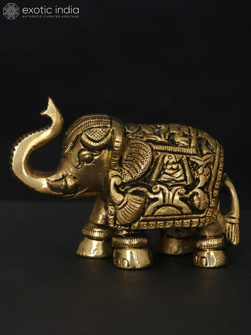 Small Elephant Statue with Upraised Trunk - Brass