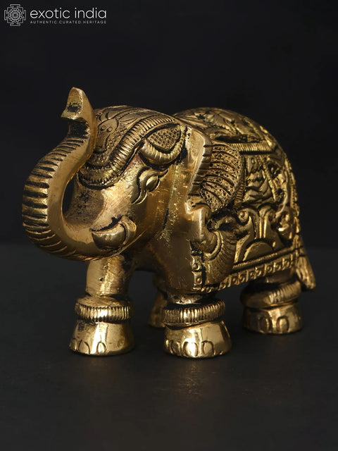 Small Elephant Statue with Upraised Trunk | Brass Statue